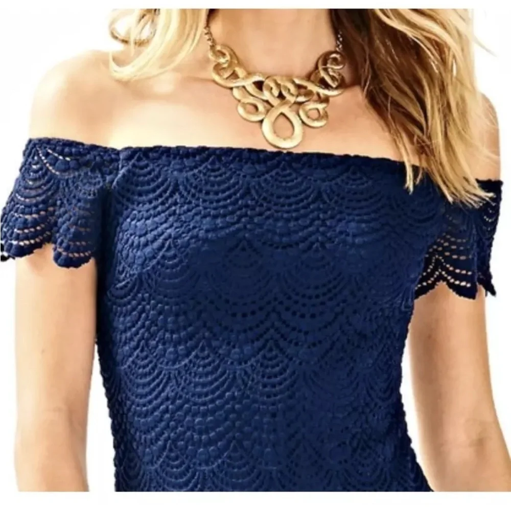 NWT retail $198 Lilly Pulitzer Jade Dress - Navy Shell Scalloped Lace -sm - Picture 3 of 10